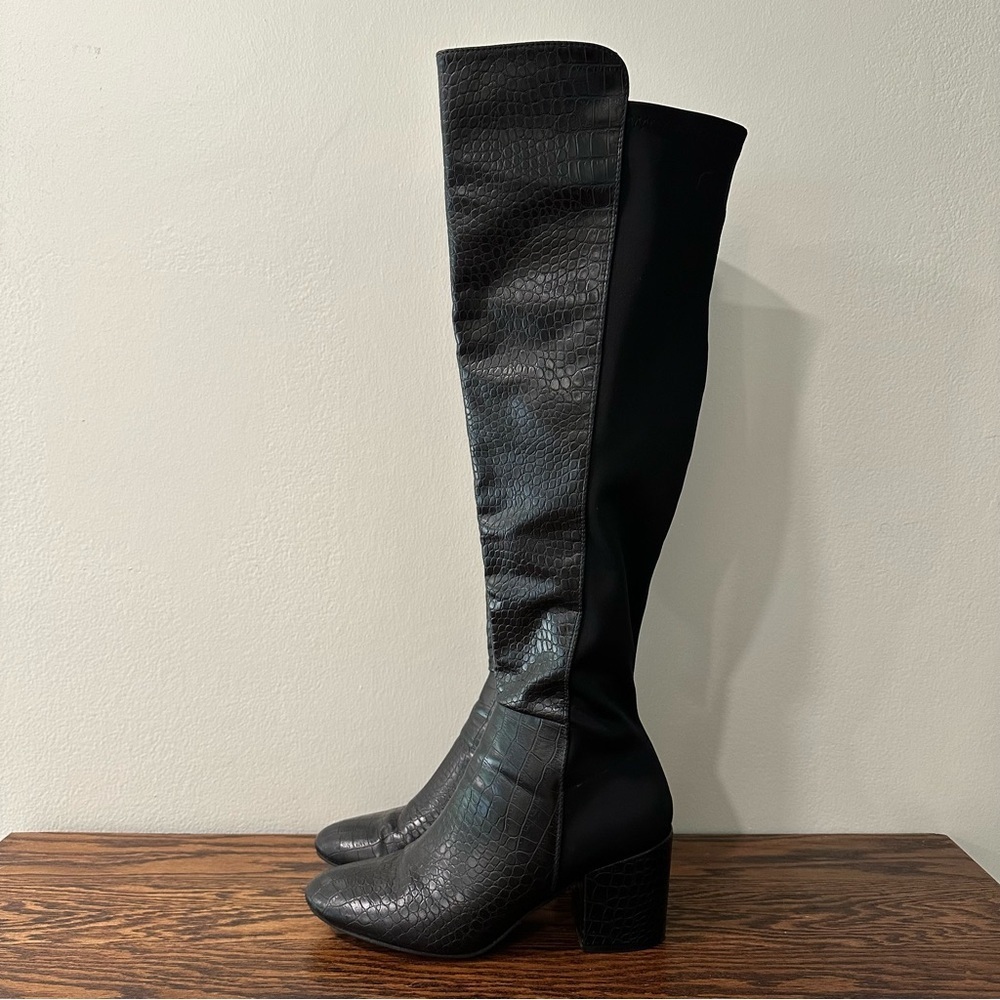 Truffle Collection Thigh High Long Boots Women's‎ 9.5 Black Croc Double Shade